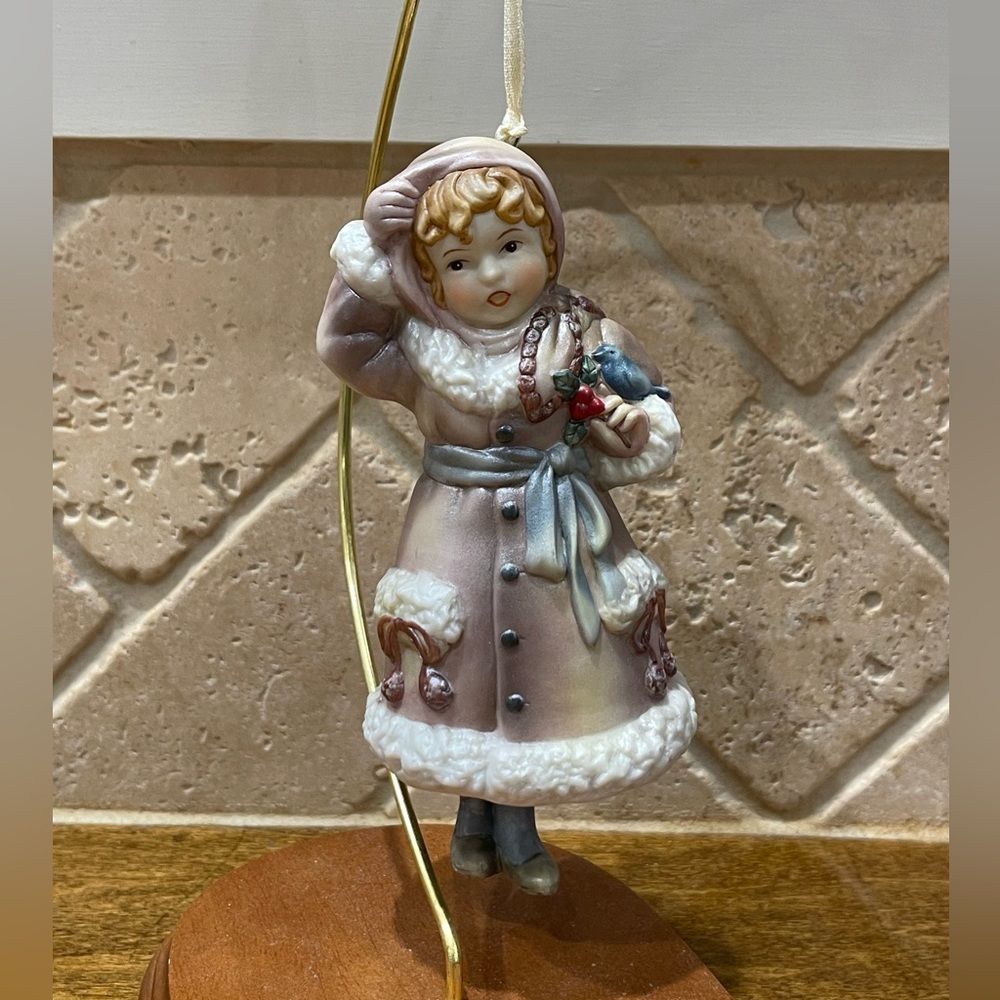Vintage porcelain figurine girl bell ornament